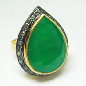 uncut ring 2.9 Tcw Emerald Rose Cut Diamond 925 Sterling Silver vintage art deco jewelry