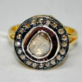 uncut ring 0.65 Tcw  Rose Cut Diamond 925 Sterling Silver antique vintage jewelry