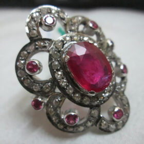 rose cut rings 4.2 Tcw Ruby Rose Cut Diamond 925 Sterling Silver antique vintage jewelry