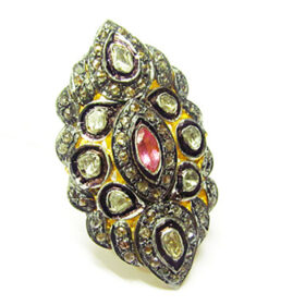 victorian rings 2.55 Tcw ruby Rose Cut Diamond 925 Sterling Silver art deco jewelry