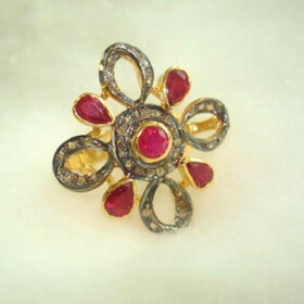 vintage engagement rings 3.37 Tcw Ruby Rose Cut Diamond 925 Sterling Silver art deco jewelry