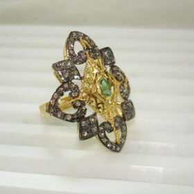 victorian rings 1.3 Tcw Emerald Rose Cut Diamond 925 Sterling Silver vintage art deco jewelry