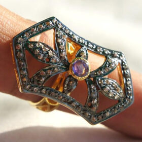 rose cut rings 1.37 Tcw Amethyst Rose Cut Diamond 925 Sterling Silver victorian jewelry