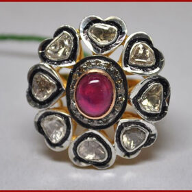 vintage engagement rings 2.6 Tcw Ruby Rose Cut Diamond 925 Sterling Silver vintage style jewelry