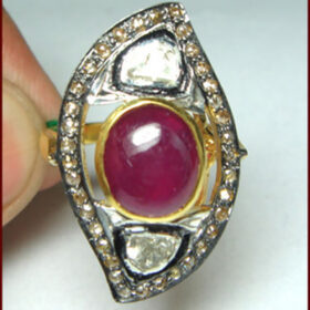 vintage engagement rings 2.8 Tcw Ruby Rose Cut Diamond 925 Sterling Silver art deco jewelry