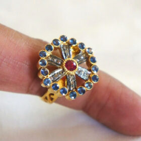 vintage engagement rings 3.4 Tcw Ruby, Blue Sapphire Rose Cut Diamond 925 Sterling Silver art deco jewelry