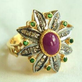 victorian rings 2.75 Tcw Emerald, Ruby Rose Cut Diamond 925 Sterling Silver vintage diamond jewelry