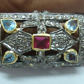 vintage rings 5.15 Tcw ruby, topaz Rose Cut Diamond 925 Sterling Silver fine antique jewelry