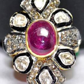 vintage engagement rings 2.33 Tcw Ruby Rose Cut Diamond 925 Sterling Silver art deco jewelry