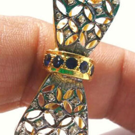 vintage engagement rings 0.98 Tcw Blue Sapphire Rose Cut Diamond 925 Sterling Silver vintage diamond jewelry