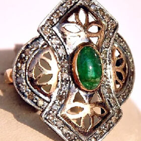 vintage rings 2.25 Tcw Emerald Rose Cut Diamond 925 Sterling Silver victorian jewelry