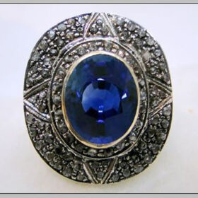 vintage engagement rings 3.2 Tcw Blue Sapphire Rose Cut Diamond 925 Sterling Silver victorian jewelry