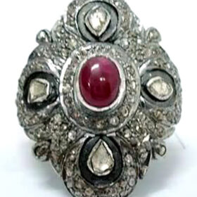 antique rings 3.05 Tcw Ruby Rose Cut Diamond 925 Sterling Silver antique vintage jewelry