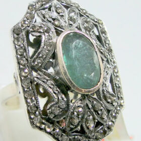 rose cut rings 4 Tcw Emerald Rose Cut Diamond 925 Sterling Silver fine antique jewelry