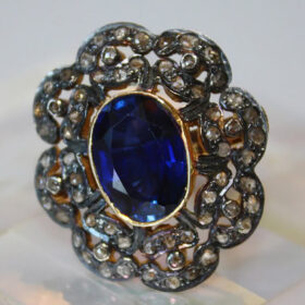 uncut ring 3.76 Tcw Sapphire Rose Cut Diamond 925 Sterling Silver victorian jewelry