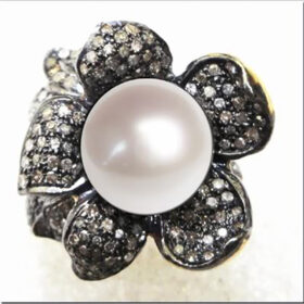 victorian rings 5.1 Tcw Pearl Rose Cut Diamond 925 Sterling Silver antique vintage jewelry