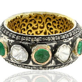 uncut ring 4.5 Tcw Emerald Rose Cut Diamond 925 Sterling Silver vintage jewelry