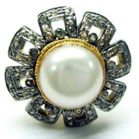 uncut ring 4.4 Tcw Pearl Rose Cut Diamond 925 Sterling Silver vintage style jewelry