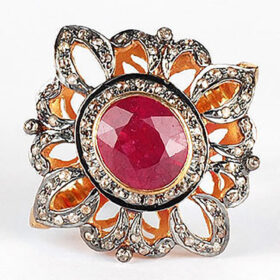 victorian rings 3.5 Tcw Ruby Rose Cut Diamond 925 Sterling Silver fine antique jewelry