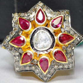 antique rings 5.85 Tcw Ruby Rose Cut Diamond 925 Sterling Silver antique jewelry