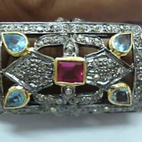 uncut ring 3.5 Tcw ruby, topaz Rose Cut Diamond 925 Sterling Silver art deco jewelry