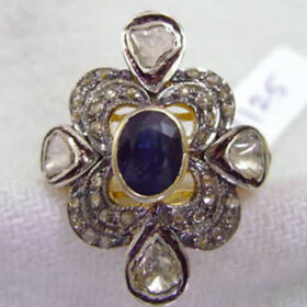 antique rings 2.9 Tcw Blue Sapphire, Pearl Rose Cut Diamond 925 Sterling Silver vintage jewelry