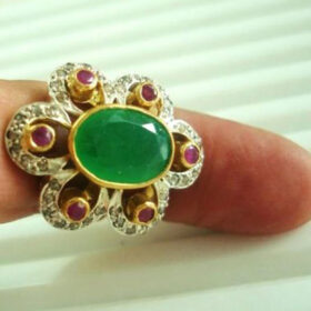 uncut ring 4 Tcw Ruby, Emerald Rose Cut Diamond 925 Sterling Silver vintage diamond jewelry