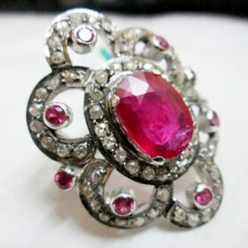vintage engagement rings 3.65 Tcw Ruby Rose Cut Diamond 925 Sterling Silver fine antique jewelry