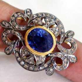 vintage engagement rings 2.05 Tcw Blue Sapphire Rose Cut Diamond 925 Sterling Silver victorian jewelry