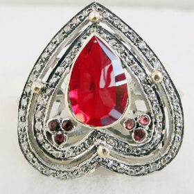 antique rings 3.75 Tcw Ruby Rose Cut Diamond 925 Sterling Silver vintage art deco jewelry
