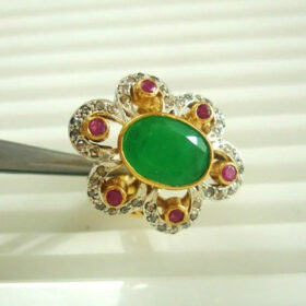 victorian rings 4 Tcw Emerald, Ruby Rose Cut Diamond 925 Sterling Silver art deco jewelry