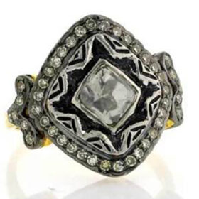 antique rings 0.75 Tcw  Rose Cut Diamond 925 Sterling Silver antique vintage jewelry