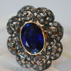 uncut ring 3.33 Tcw Blue Sapphire Rose Cut Diamond 925 Sterling Silver victorian jewelry