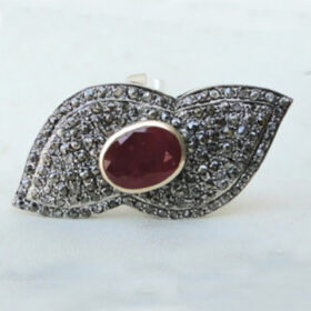 vintage engagement rings 2.93 Tcw Ruby Rose Cut Diamond 925 Sterling Silver art deco jewelry
