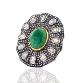 polki rings 5.05 Tcw Emerald Rose Cut Diamond 925 Sterling Silver victorian jewelry