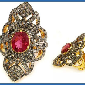 victorian rings 4.2 Tcw Ruby Rose Cut Diamond 925 Sterling Silver vintage diamond jewelry
