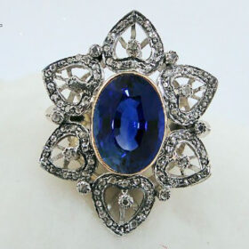 polki rings 4.02 Tcw Blue Sapphire Rose Cut Diamond 925 Sterling Silver vintage style jewelry