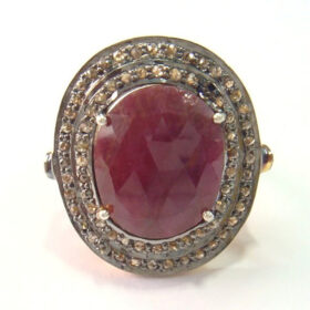 victorian rings 4.62 Tcw Ruby Rose Cut Diamond 925 Sterling Silver antique jewelry