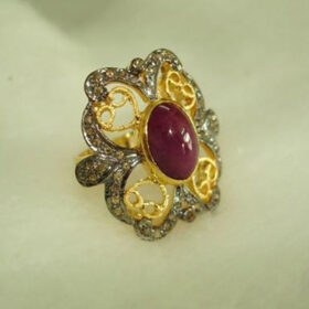 vintage engagement rings 2.5 Tcw Ruby Rose Cut Diamond 925 Sterling Silver victorian jewelry