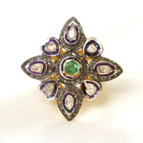 victorian rings 1.75 Tcw Emerald Rose Cut Diamond 925 Sterling Silver vintage jewelry