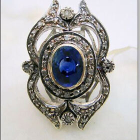 rose cut rings 2.35 Tcw Blue Sapphire Rose Cut Diamond 925 Sterling Silver fine antique jewelry