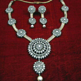 polki necklace 14.45 Tcw  Rose Cut Diamond 925 Sterling Silver vintage art deco jewelry