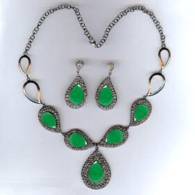 uncut necklace 25.7 Tcw Emerald Rose Cut Diamond 925 Sterling Silver antique vintage jewelry