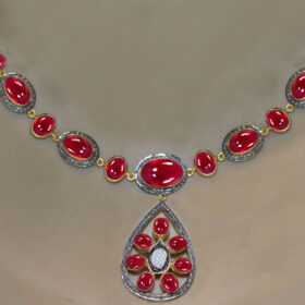 antique necklace 26.65 Tcw Ruby Rose Cut Diamond 925 Sterling Silver vintage style jewelry