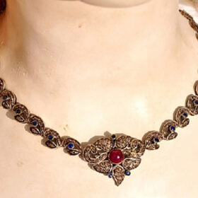 vintage necklaces 8 Tcw Ruby, Sapphire Rose Cut Diamond 925 Sterling Silver art deco jewelry