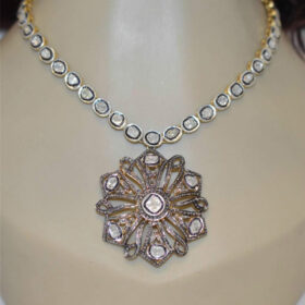 rose cut diamond necklace 11.5 Tcw  Rose Cut Diamond 925 Sterling Silver vintage diamond jewelry