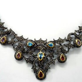 uncut necklace 16 Tcw Topaz, ruby Rose Cut Diamond 925 Sterling Silver antique vintage jewelry