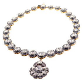 polki necklace 15.5 Tcw  Rose Cut Diamond 925 Sterling Silver vintage art deco jewelry