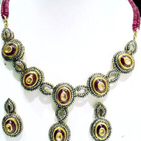 polki necklace 16 Tcw Ruby, Topaz Rose Cut Diamond 925 Sterling Silver vintage art deco jewelry