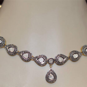 antique necklace 11.5 Tcw  Rose Cut Diamond 925 Sterling Silver victorian jewelry